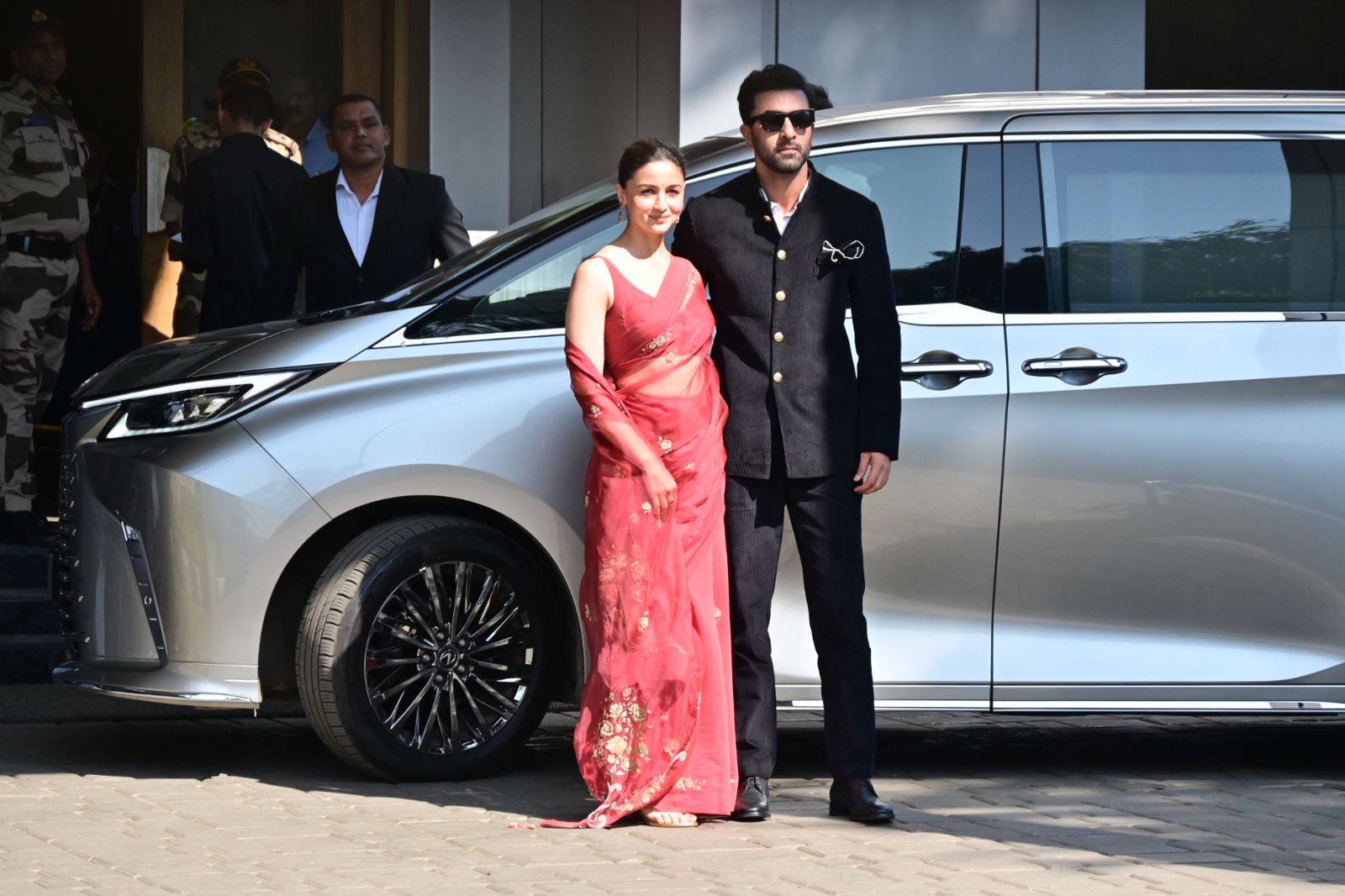 Ranbir Kapoor posed with his wife and actress, Alia Bhatt, at Kalina airport as they jetted off to Delhi