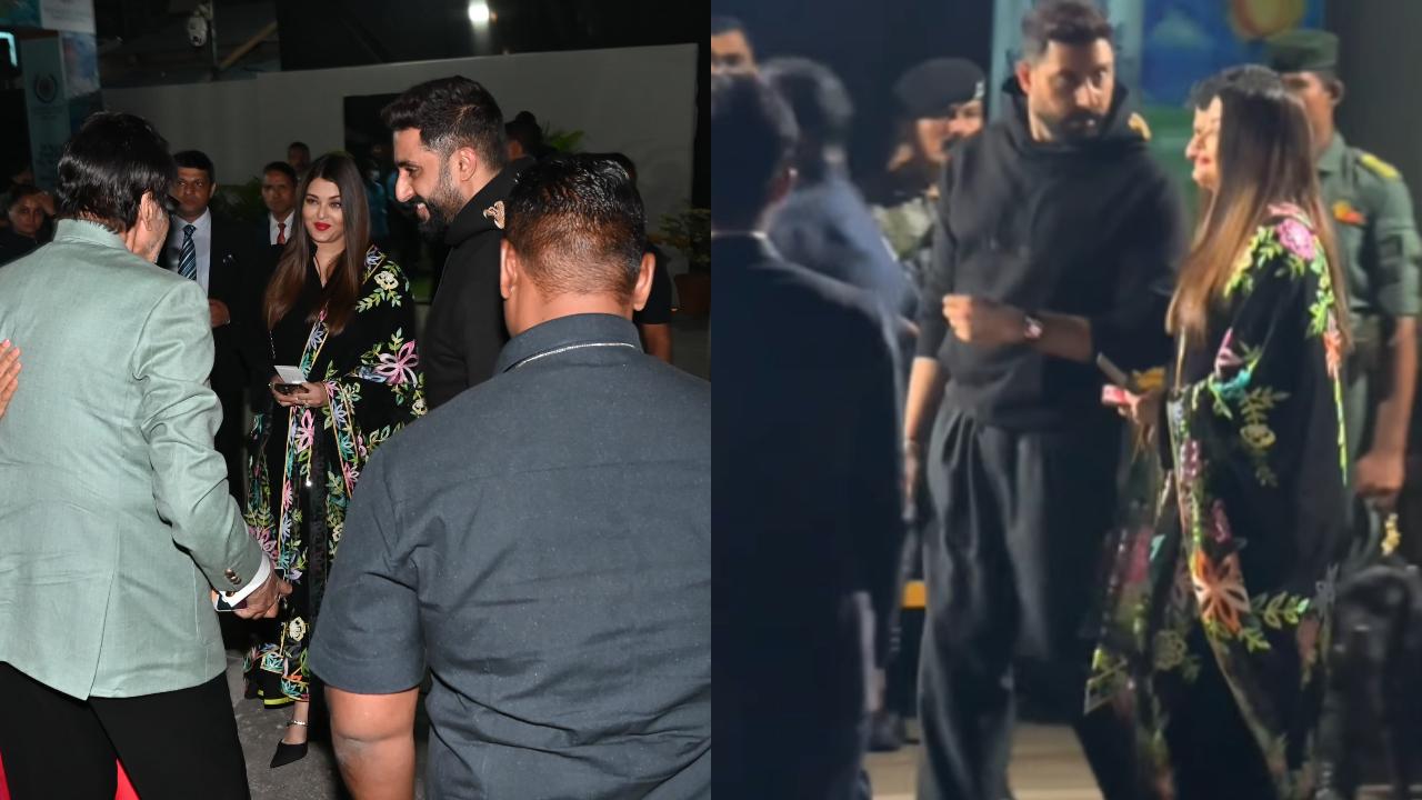 Aishwarya & Abhishek walk hand-in-hand as they attend Aaradhya’s annual function