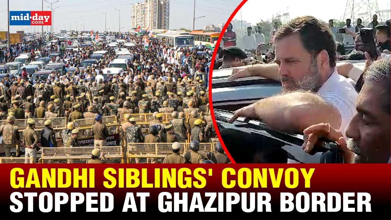 Police stop Rahul & Priyanka Gandhi’s convoy at Ghazipur border in New Delhi