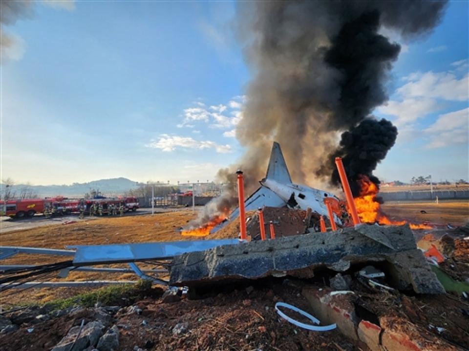 Plane crashes and bursts into flames at South Korean airport, 62 dead