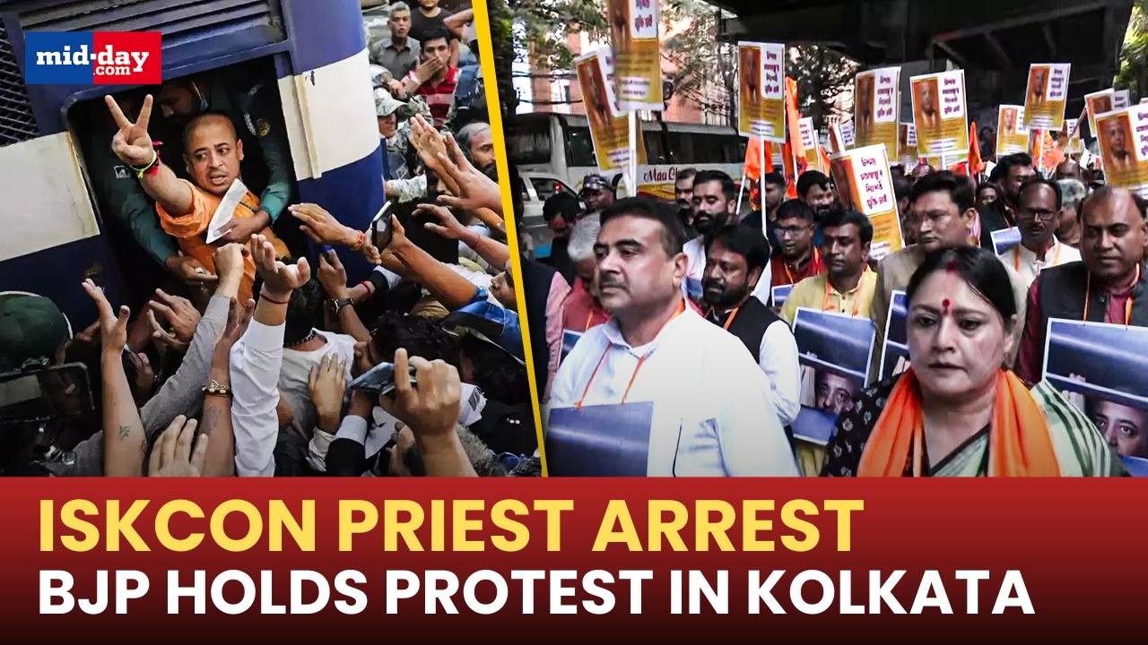 Watch video: BJP Protests in Kolkata Over Arrest of ISKCON Priest in Bangladesh