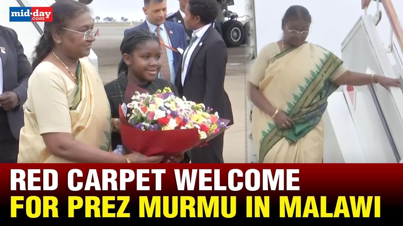 President Droupadi Murmu lands in Malawi, gets red-carpet welcome - WATCH